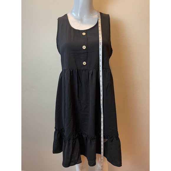 Vintage Womens A Line Tank Dress Front Button Ruffle Hem Sleeveless Black Size S - Picture 5 of 8